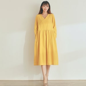 Winter Dress Heavier Fabric Dress Fall Dress Warm Dress Thicker Cotton Dress Long Sleeves Outwear Dress Size XS to 6XL ( Custom Plus Size)