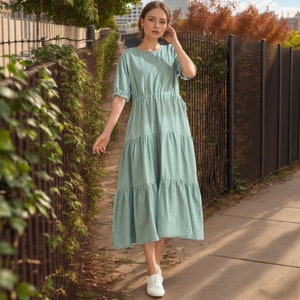 Summer Dress Cotton Dress Casual Loose Tunics Half Sleeves Midi Dress Custom Plus Size Dress Linen A-line Dress Soft Loungewear Homewear
