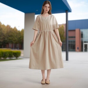 Summer Dress Cotton Dress Casual Loose Tunics Half Sleeves Midi Dress Custom Plus Size Dress Linen A-line Dress Soft Loungewear Homewear