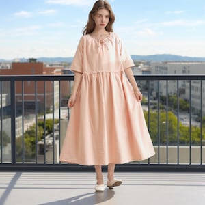 Summer Dress Cotton Dress Casual Loose Tunics Half Sleeves Midi Dress Custom Plus Size Dress Linen A-line Dress Soft Loungewear Homewear