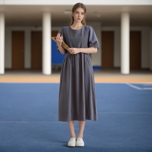 Summer Dress Cotton Dress Casual Loose Tunics Half Sleeves Midi Dress Custom Plus Size Dress Linen A-line Dress Soft Loungewear Homewear