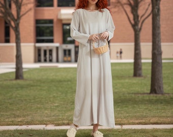 Long Sleeves Dress Cotton Dress Maxi Dress Customized Dress Pockets Dress Plus Dress Loose Spring Fall Dress Casual Loose Soft A-line Robes