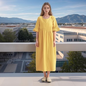Summer Dress Cotton Dress Casual Loose Tunics Half Sleeves Midi Dress Custom Plus Size Dress Linen A-line Dress Soft Loungewear Homewear