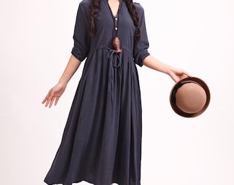 Clearance Fall Spring Thicker Cotton Dress Casual Loose Soft Dresses Long sleeves Midi Dress