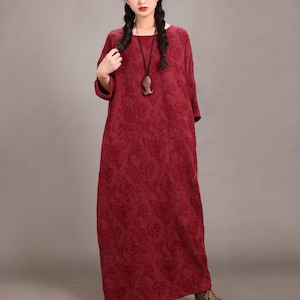 Winter Dress Heavier Jacquard Fabric Maxi Dress Fall Dress Warm Dress Thicker Cotton Dress 3/4 Sleeves Dress XS to 6XL ( Custom Plus Size)
