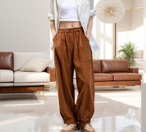 Pantalon Velours Côtelé Femme - Large, Doublé, élastique - Chaud Et Confortable Pour L'hiver
