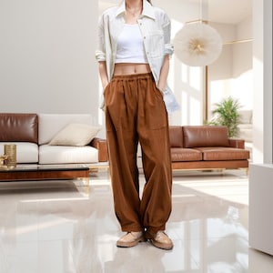 Cotton Corduroy Pant Elastic waist pants Thick Winter pants for women Loose long pants wide leg trousers Custom plus pants Spring Fall Pant