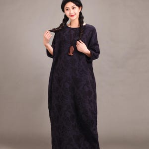 Winter Dress Heavier Jacquard Fabric Maxi Dress Fall Dress Warm Dress Thicker Cotton Dress 3/4 Sleeves Dress XS to 6XL ( Custom Plus Size)