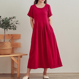 Summer Dress Cotton Dress Short Sleeve Dress Midi Dress Customized Plus Size Clothes Shirt Dress Tunics Loose Sundress Soft Homewear