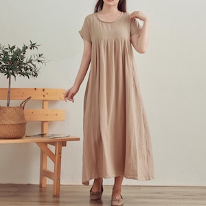 Summer Dress Cotton Dress Short Sleeve Dress Midi Dress Customized Plus Size Clothes Shirt Dress Tunics Loose Sundress Soft Homewear
