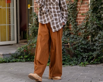 Pantalón de pana de algodón, pantalones de cintura elástica, pantalones gruesos de invierno para mujer, pantalones largos sueltos, pantalones de pierna ancha, pantalones personalizados de talla grande, pantalones de primavera y otoño.