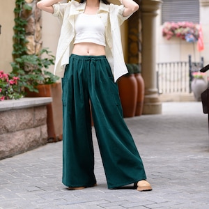 Cotton Corduroy Pant Elastic waist pants Thick Winter pants for women Loose long pants wide leg trousers Custom plus pants Spring Fall Pant
