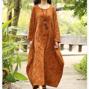 Winter Dress Heavier Jacquard Fabric Maxi Dress Fall Dress Warm Dress Thicker Cotton Dress Long Sleeves Dress XS to 6XL ( Custom Plus Size)