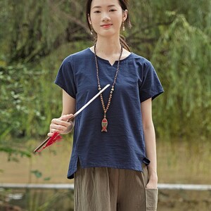 Summer cotton blouse Short sleeves Tops casual loose tops linen t-shirts tops spring plus blouses boho tops customized plus size clothing