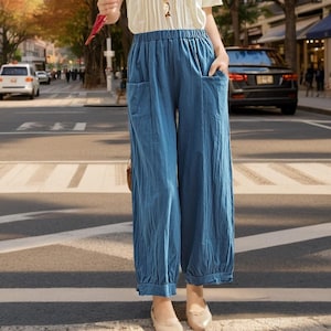 Winter Fall Thicker Elastic Waist Pant Heavier Cotton Pants Loose Maxi Pant Custom Plus linen pant pockets spring long trousers Full Pant