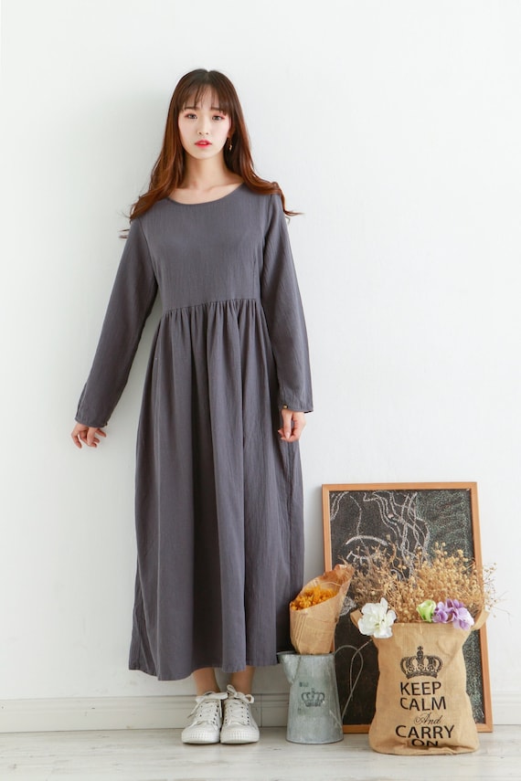 Winter Thicker Cotton Dress Casual Loose Soft Dresses Long Sleeves Maxi  Dress - Etsy
