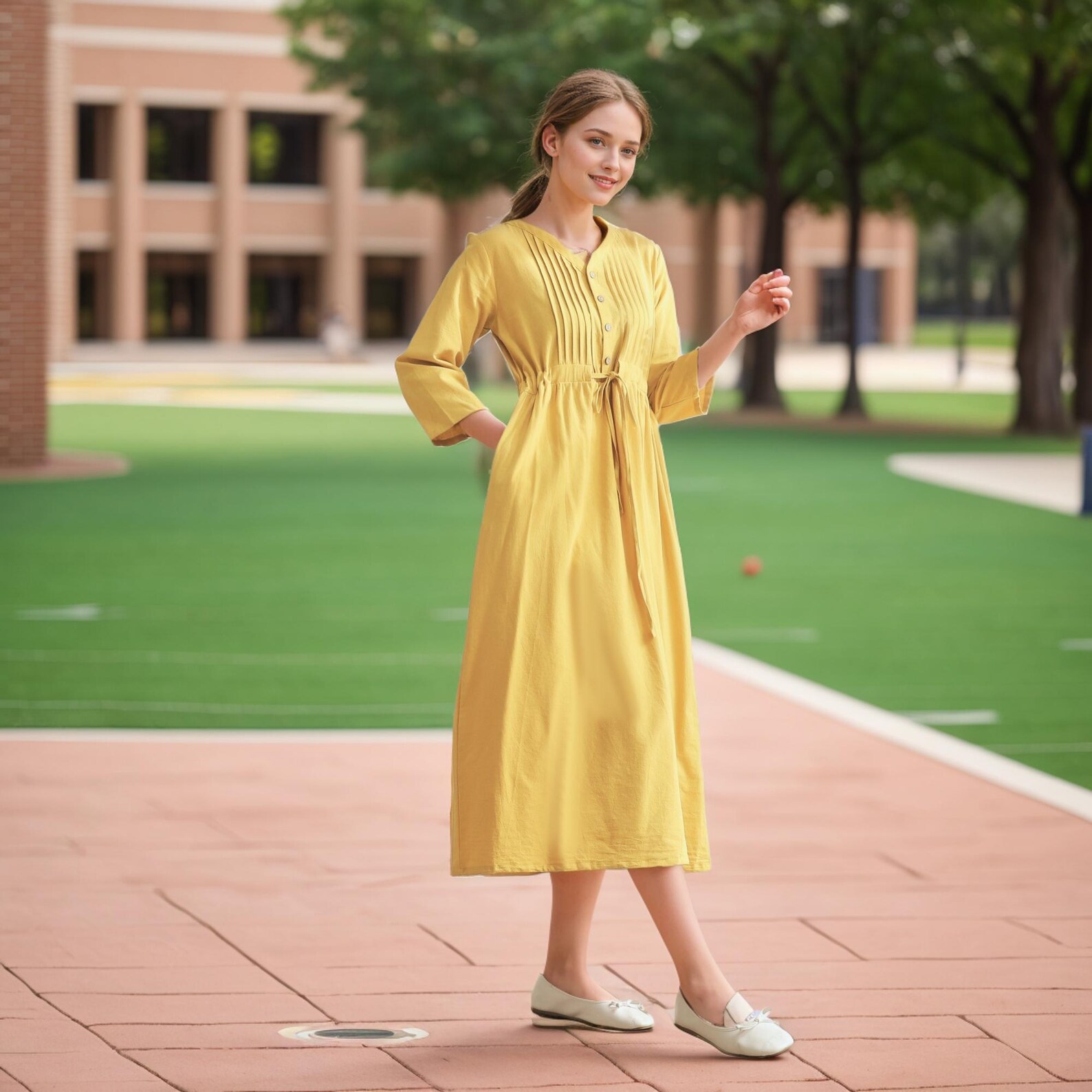 Cotton Shirtmaker Dress 3/4 Sleeve Sunset Check Print main image 0
