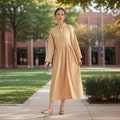 Long Sleeves Dress Cotton Shirt Dress Midi Dress Customized Dress Pockets Dress Plus Dress Linen Spring Fall Dress Casual Loose Soft Robes product logo