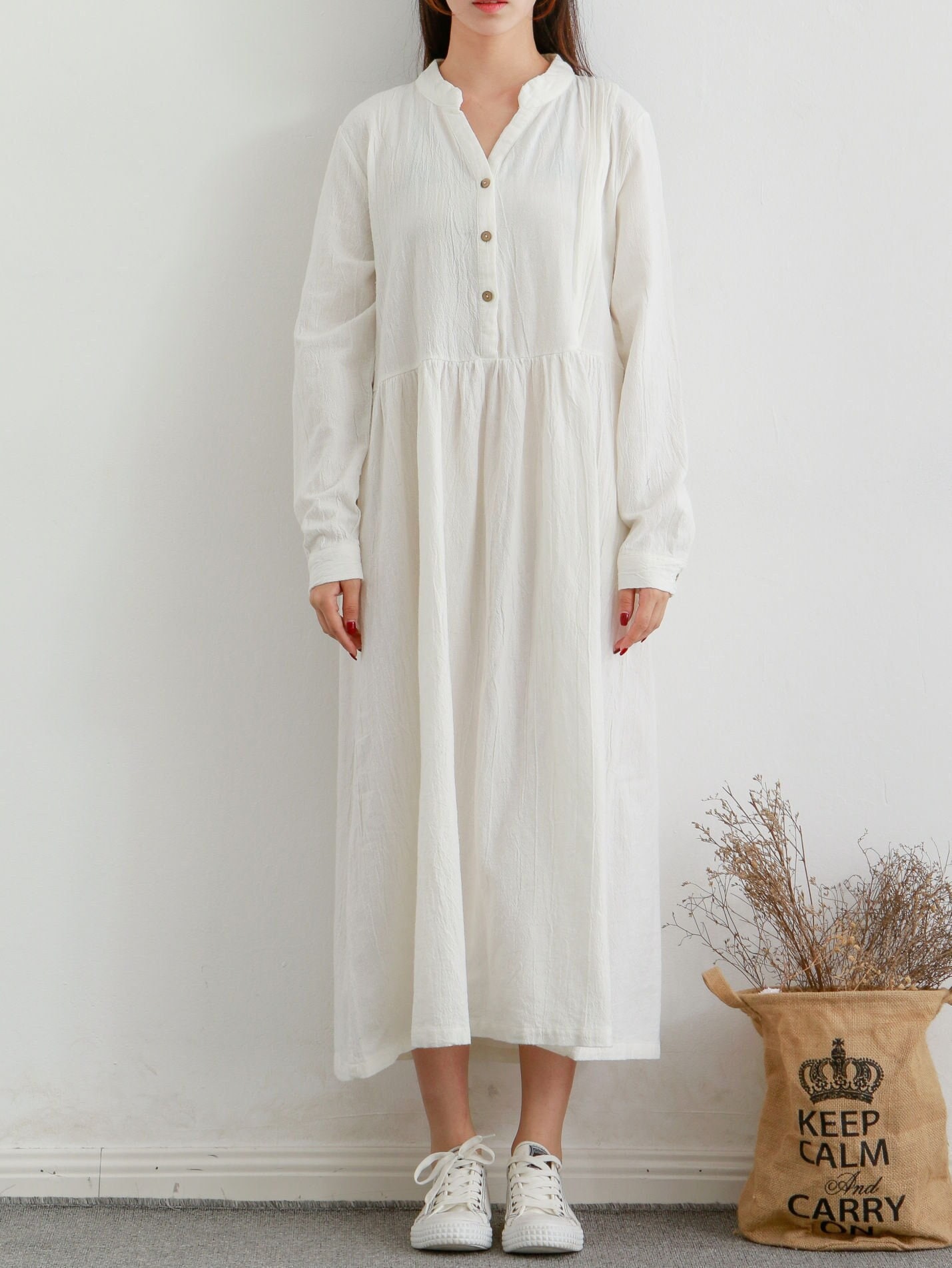 Clearance Spring Thicker Cotton Dress Casual Loose Soft Dresses Long sleeves Midi Dress