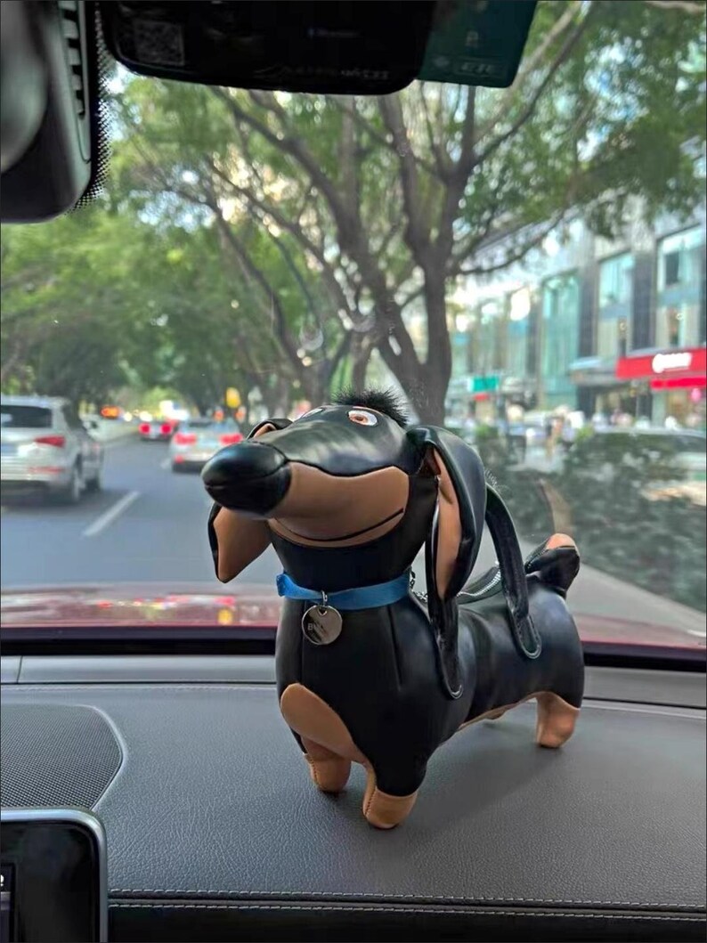 Adorable Dachshund makeup bag shoulder bag crossbody bag lipstick bag makeup bag ladies leather bag Kawaii puppy leather handbag key bag image 4