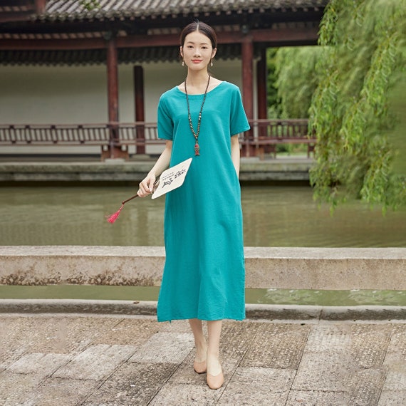 white christmas dresses Blue Women Cotton Midi Dress – Pinklay main image 1