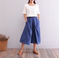 Summer Elastic Waist Cotton Pants Soft Casual Loose Cropped Pant Midi Trousers Wide Leg Skirt Pant Customized Plus Size Pants Linen Homewear product logo