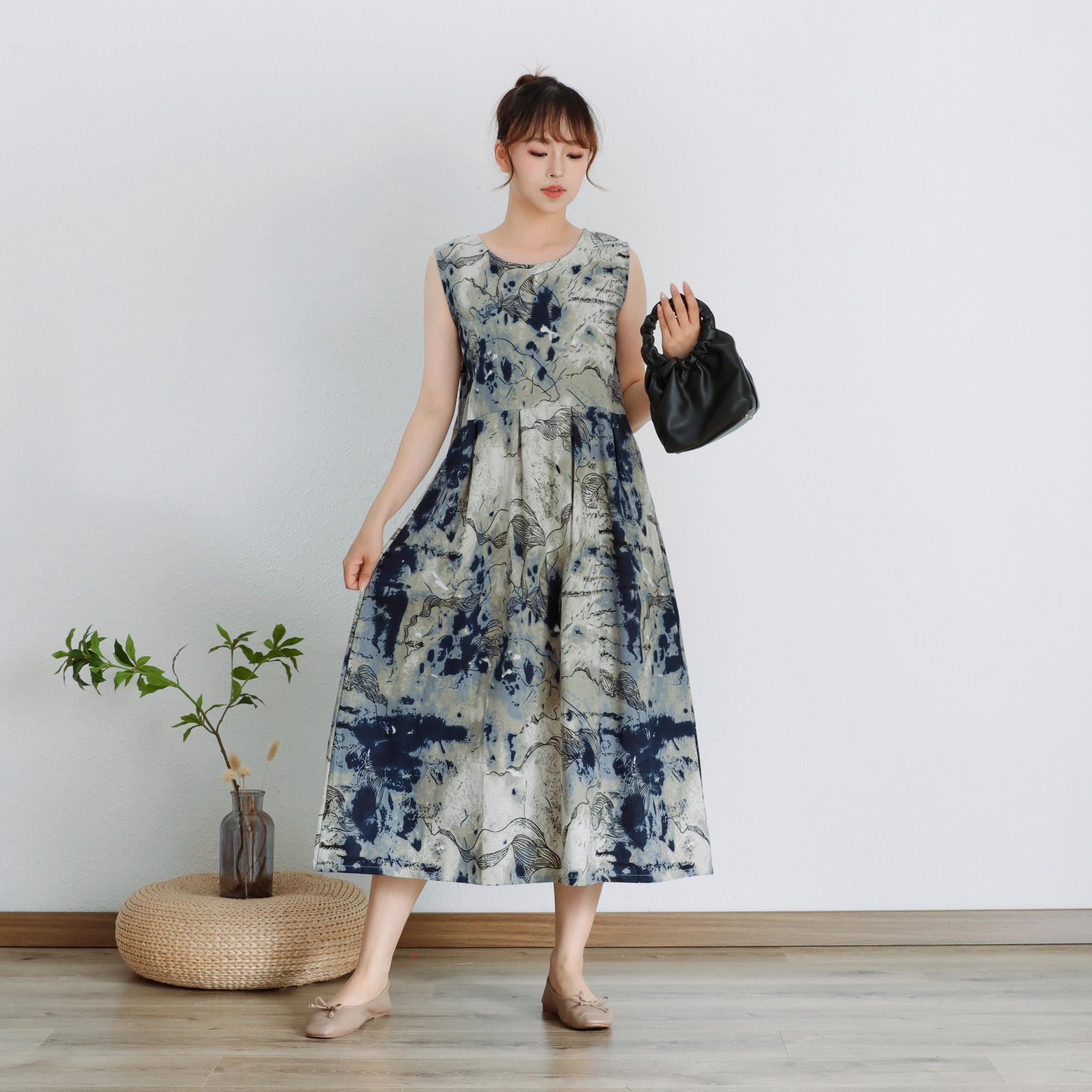 Final Sale Summer Sundress Printed Cotton Dress Sleeveless Maxi Dress Loose Dress Soft Homewear