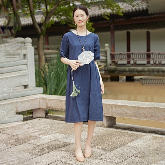 Women Summer Cotton Dress Short Sleeves Dress Knee Dress Pockets Dress A-line Dress Customized Dress Linen Women Summer Cotton Dress Short Sleeves Dress Knee Dress Pockets Dress A-line Dress Customized Dress Linen