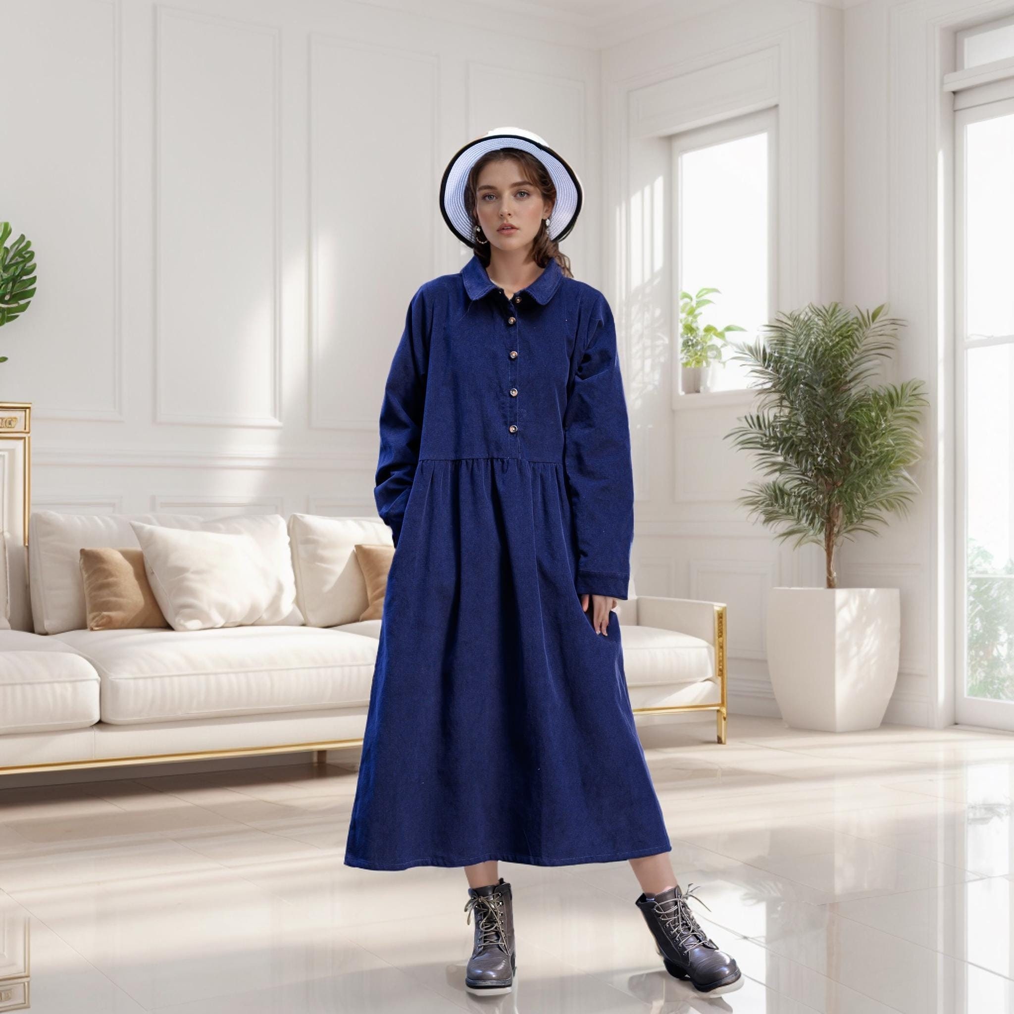 Women’s Vintage Inspired Corduroy Midi Pinafore Dress for Women 5717 Women’s Vintage Inspired Corduroy Midi Pinafore Dress for Women 5717