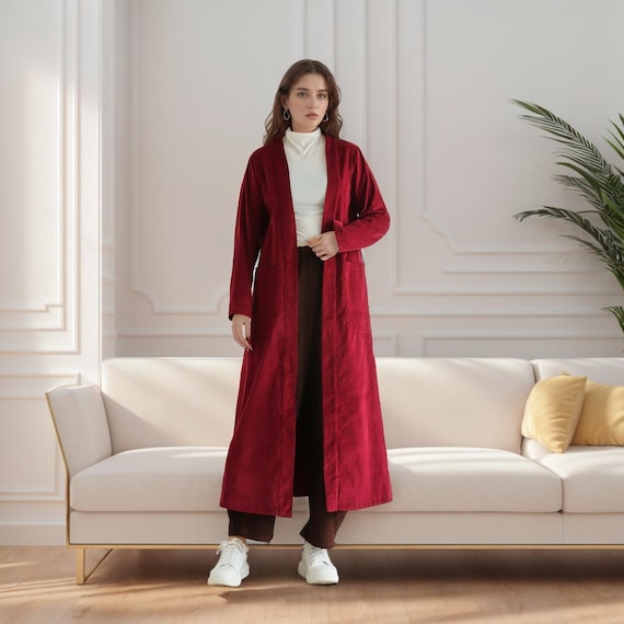 Thick Coat Cotton Corduroy Coat Long Sleeves Cardigan Dress Loose Customized Shirt Coat Hand Made Plus Size Corduroy Jacket Winter/Fall