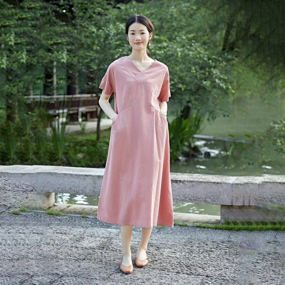 knee length dresses for ladies Cotton Midi Relaxed Fit Dress M main image 1