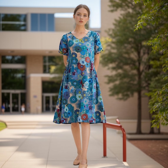 chinese dress ladies AUSELILY Women's Short Sleeve Summer Dress Pleated Loose Swing Knee Length  Dresses with Pockets 2026 New Black XS at Amazon Women's Clothing store main image 0