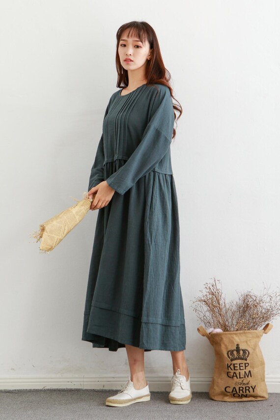 Clearance Fall Winter Oversized Dress Thicker Cotton Dress Casual Loose Soft Dresses Long Sleeves Midi Dress