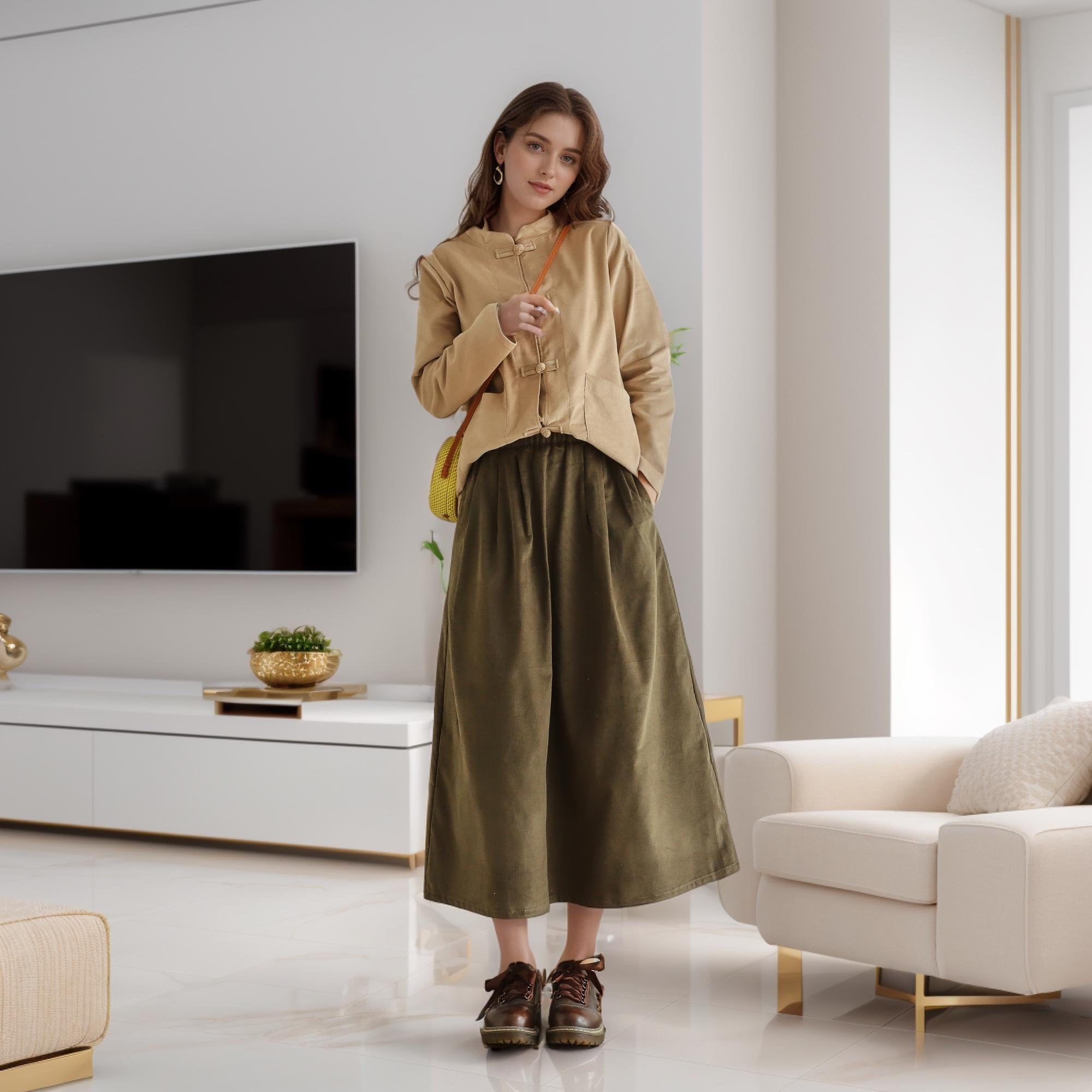スカート [MATINKIM]corduroy tuck detailed midi skirt in brown 71gGjNivVEL._UY350_.jpg