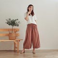 Elastic Waist Cropped Wide Leg Pants Plaid Cotton Loose Pants Custom Plus Pant side pockets spring trousers Summer Midi Pant Soft Homewear product logo