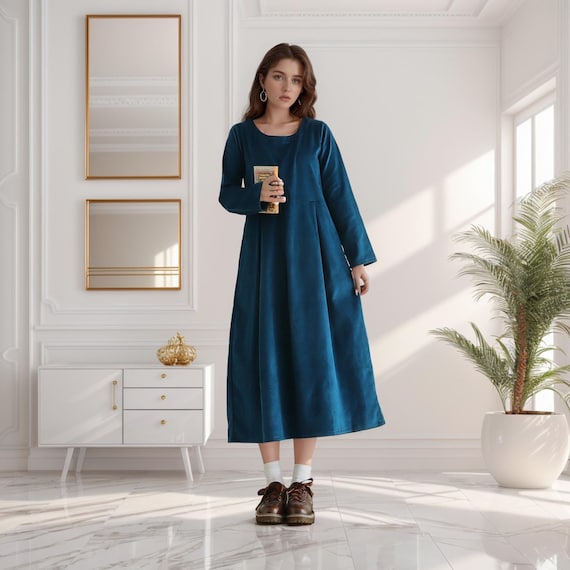 Thick Cotton Corduroy Dress Long Sleeves Tunics Dress Loose Warm Dress  Customized Shirt Midi Dress Hand Made Plus Winter/fall Corduroy Robe - Etsy
