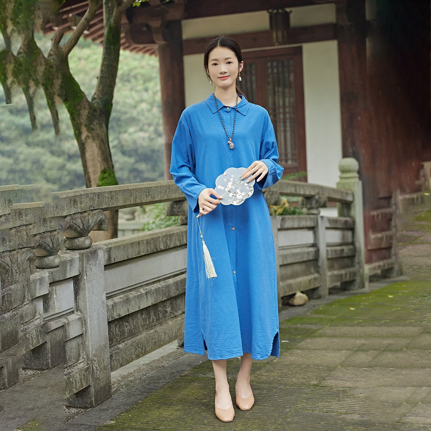 long winter shirt dress Heavier Fabric Dress Fall Dress Warm Dress Thicker Cotton Dress Sleeves Outwear Dress XS to 6XL ( Custom Plus Size) length mother SHV1 Kimchi Blue Sz XS Color:Desert Blue