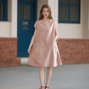 Women Summer Dress Cotton Dress Customized Dress Short Sleeves Dress Midi Dress Plus Size Dress Soft Dress Linen Loose Dress Tunics