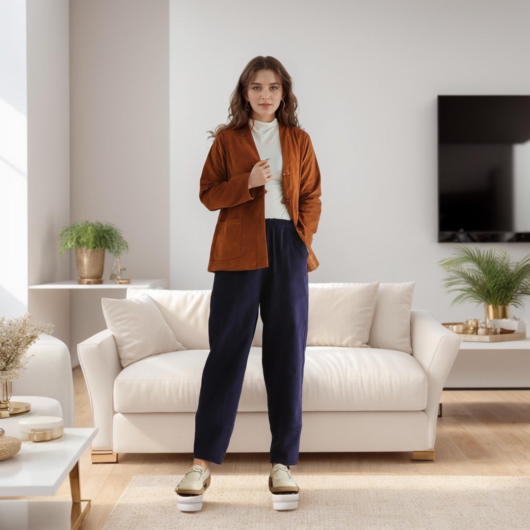 Pantaloni di Velluto A Coste da Donna - Pantaloni di Velluto A Coste Neri da Donna alla Moda Pantaloni A Gamba Larga A Vita Alta Solidi Autunno Palazzo da Lavoro Vintage Pantalon