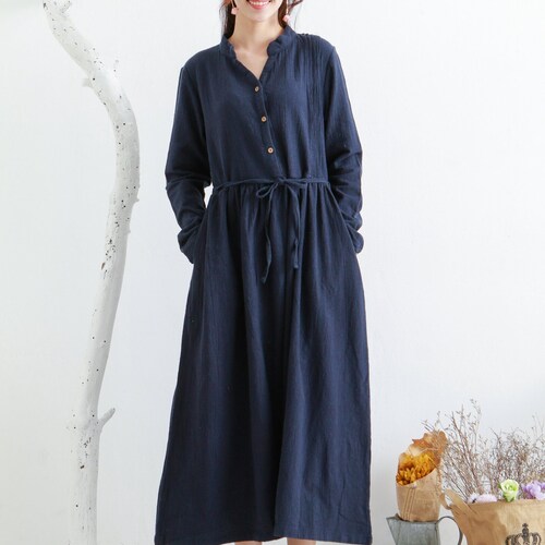 Clearance Fall Winter Thicker Cotton Dress Casual Loose Soft Dresses Long  Sleeves Midi Dress - Etsy