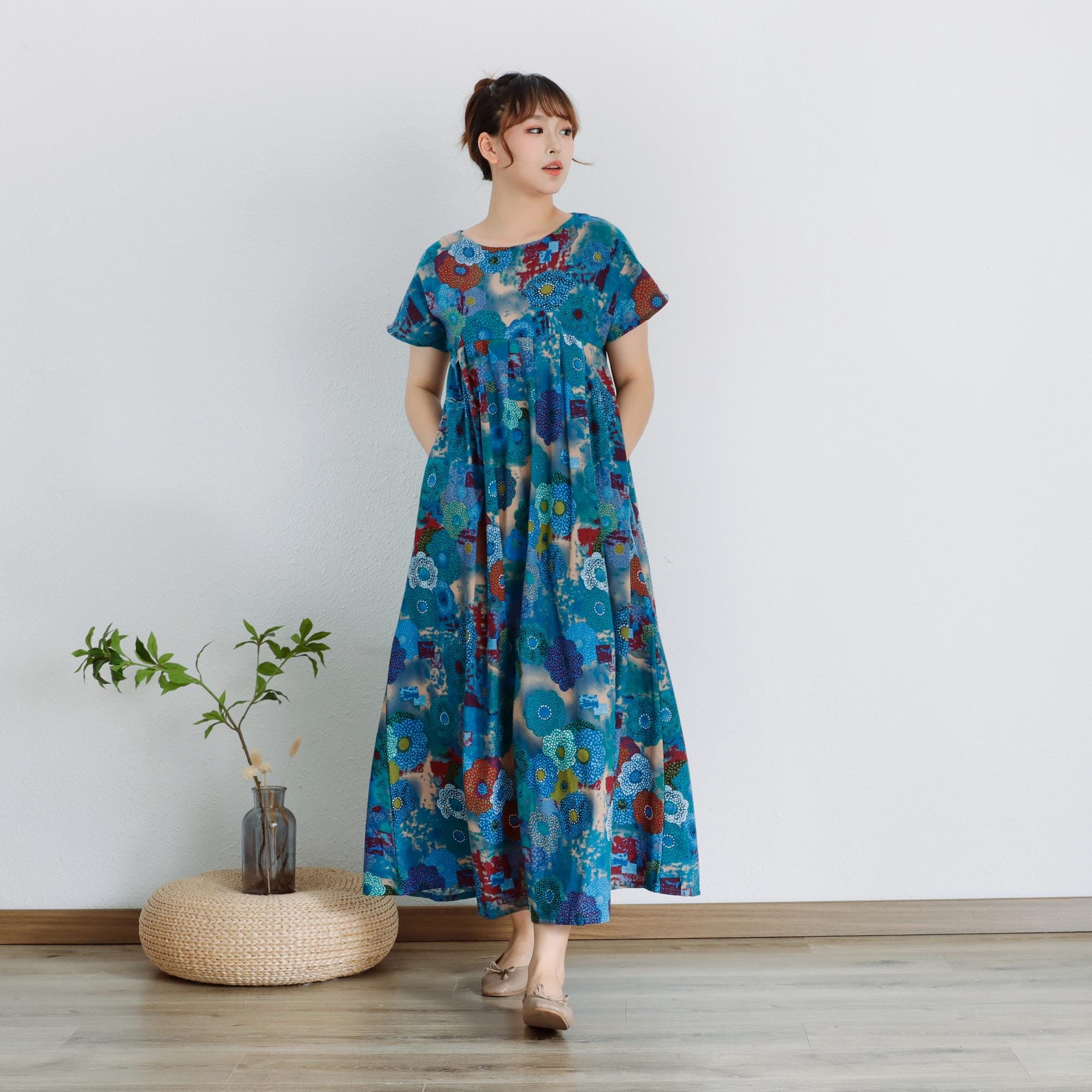 fitted lace wedding dress Women Cotton Dresses Summer Dresses Women Long Dresses Short Sleeve D9 –  SimpleLinenLife main image 0