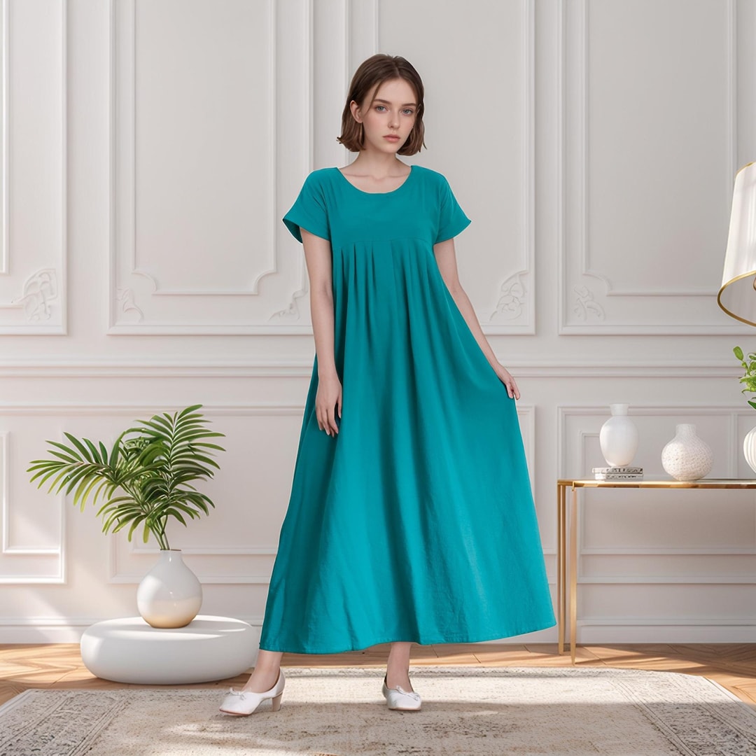 Summer Loose Dress Short Sleeves Dress Cotton Dress Maxi Dress ...