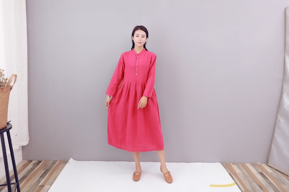 Clearance Summer Spring Cotton Dress Casual Loose Soft Dresses Long Sleeves  Midi Dress - Etsy Israel