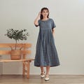 Summer Plaid Dress Natural Cotton Organic Short sleeve Dress Midi Dresses Soft Homewear Sleepwear Customized Dress Plus Size Clothing product logo