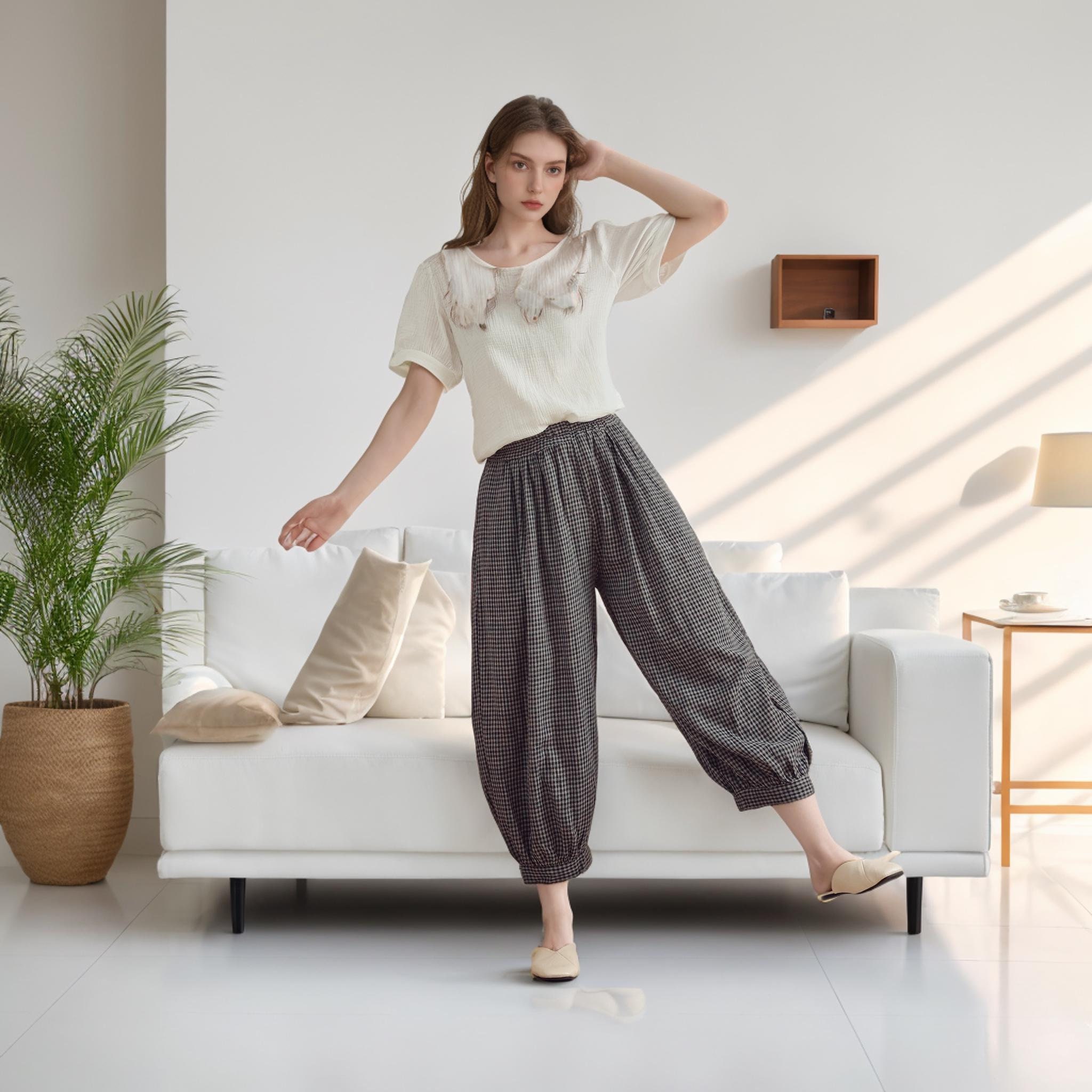 Tan Check Pants - Etsy Canada