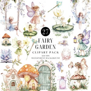 Aquarell Feengarten Clipart, magische Fee, verzauberte Pilze, verzauberter Garten, Schmetterling, Frühling, Feenhaus, magische Fantasy png
