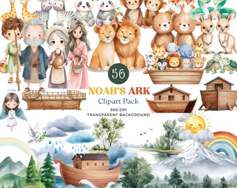 Noah's Ark Watercolor Clipart | Bible Story Animals PNG (Digital Download)