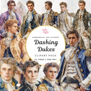 Dashing Dukes Regency Era Clipart Pack, Watercolour Vintage Png, Gentlemen, Royal Graphics, Victorian Time, Junk Journal, Digital Download