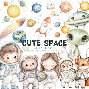 Cute Astronaut Clipart, Watercolour Spaceship, Nursery Decor, Nursery Wall Art, Outer Space Rocket, Astro Animals, Aliens png, Planets, Star