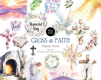 Blumen Kreuz Aquarell Clipart | Ostern Christian PNG (Digitaler Download)